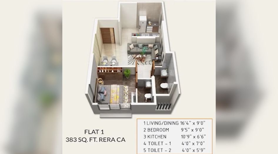 MK-Oasis-Floor-Plan-1 BHK-383 Sqft